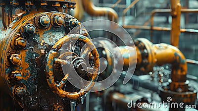 Vintage industrial valves and pipelines Stock Photo