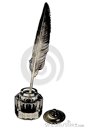 Vintage inkwell and quill Stock Photo