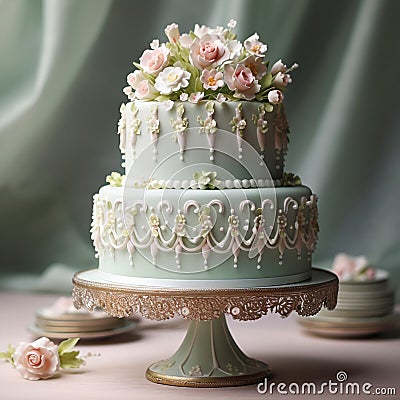 Vintage-inspired cake with intricate decorations Stock Photo