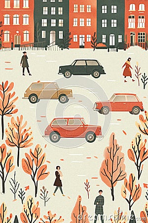 A vintage-inspired drawing wall print in the cinematic retro style Stock Photo