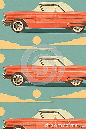 A vintage-inspired drawing wall print in the cinematic retro style Stock Photo