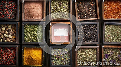 Vintage Inspired Herbal and Spice Collection with Botanical Ingredients Stock Photo