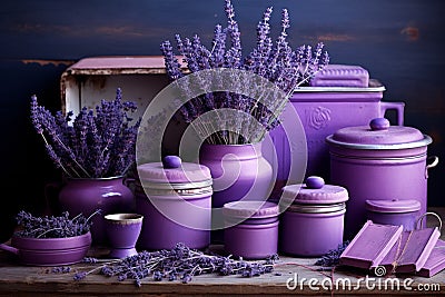 Vintage inspired interior design with elegant lavender floral accents for a charming home ambiance Stock Photo