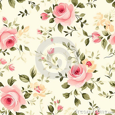 Vintage-inspired Pattern with Small Delicate Roses AI Generated Cartoon Illustration