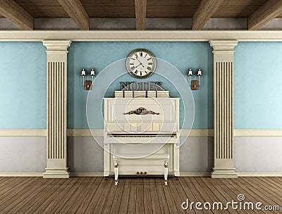 Vintage interior with upright piano Stock Photo