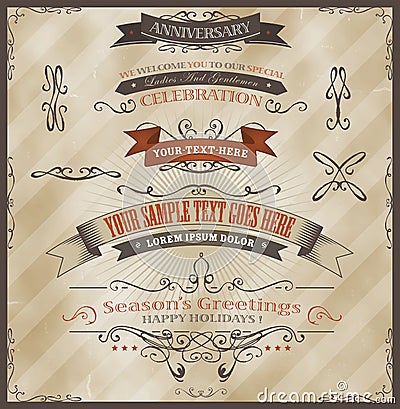 Vintage Invitation And Seasons Greetings Vector Illustration