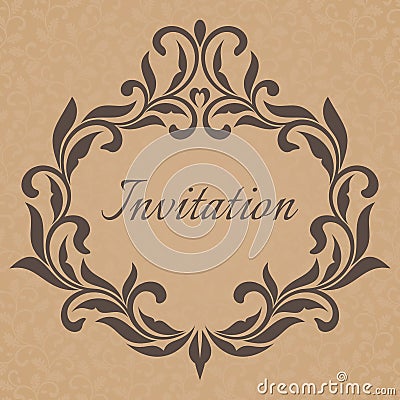 Vintage Invitation template. Frame decorated with decorative lea Vector Illustration