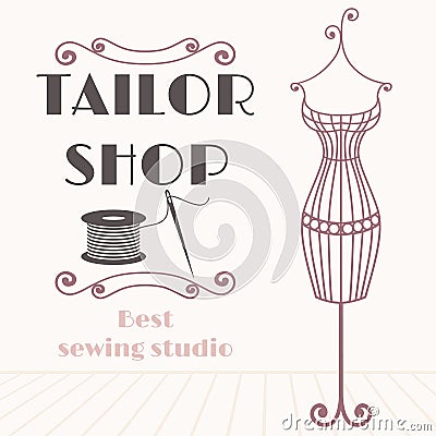 Vintage iron mannequin background with sewing icon Vector Illustration