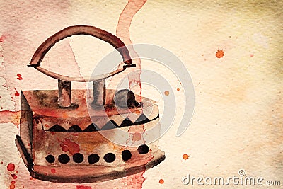 Vintage iron. Watercolor illustration Cartoon Illustration