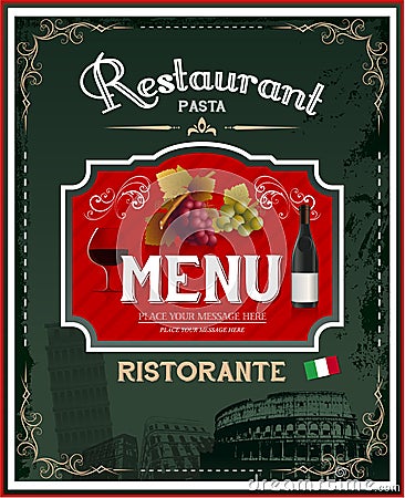 Vintage italian restaurant menu and poster design Vector Illustration