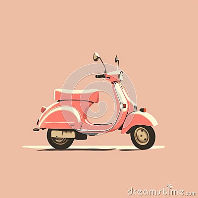 Vintage Italian Scooter Pink Illustration With Minimal Retouching Cartoon Illustration