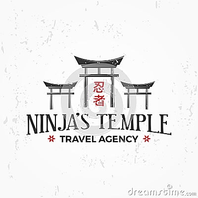 Vintage Japan temple Logo. Ninja insignia badge design. Martial art Team t-shirt illustration concept on grunge Vector Illustration