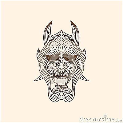 Vintage Japanese Demon Oni Mask Logo Design Vector Illustration