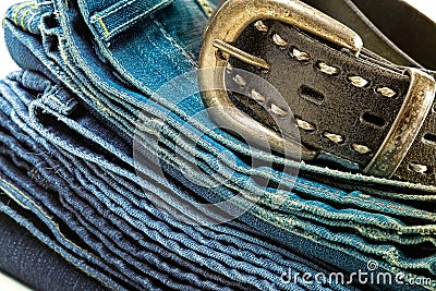 Vintage jeans and leather belt Stock Photo