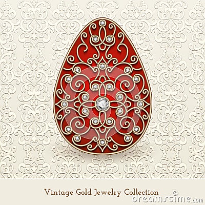 Vintage jewelry gold Easter Egg Vector Illustration