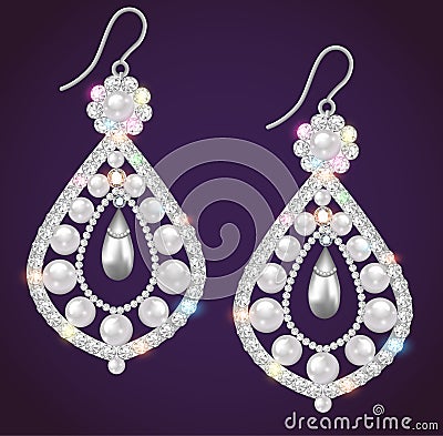 Vintage jewelry with gemstones and pearls Vector Illustration