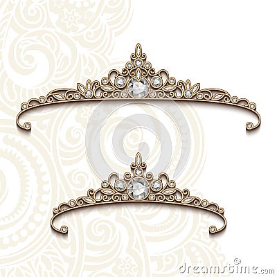 Vintage jewelry gold diadems with diamonds Vector Illustration