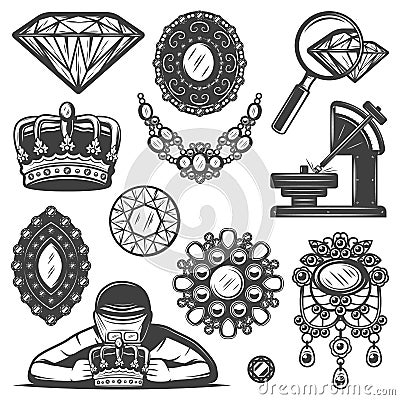 Vintage Jewelry Repair Service Elements Set Vector Illustration