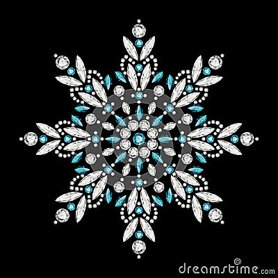 Vintage jewelry snowflake pattern with diamonds and precious gemstones Vector Illustration