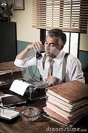 Vintage journalist on the phone Stock Photo