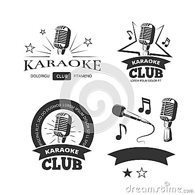 Vintage karaoke vocal party vector labels badges emblems logos Vector Illustration