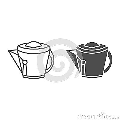 Vintage kettle line and solid icon, kitchen utensils concept, Teakettle sign on white background, Kitchen tea maker icon Vector Illustration