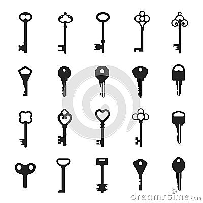 Vintage key black silhouette, security metal collection Vector Illustration