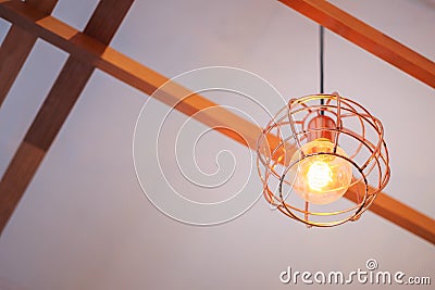 Vintage Kitchen interior or restaurant with big lamp in golden light. loft style, Modern living room Stock Photo