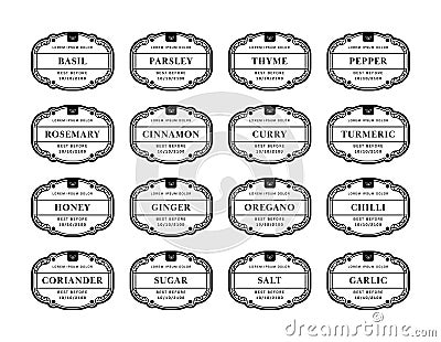 Vintage kitchen pantry seasoning sticker label set design vector Vector Illustration