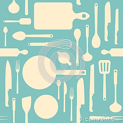 Vintage kitchen tools pattern Vector Illustration