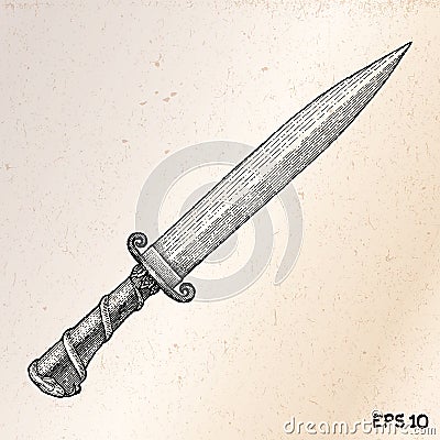 Vintage knife hand drawing engraving illustration Vector Illustration