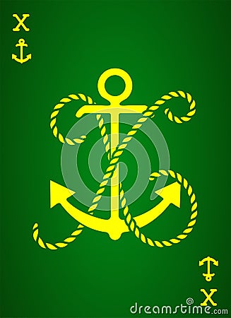 Label with an Anchor and Letter made of Ship Rope. Apparel t-shirt or Poster Design. Logotype Monogram with Playing Cards Vector Illustration
