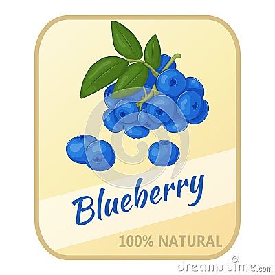Vintage label with blueberry isolated on white background in cartoon style. Vector illustration. Berries Collection. Vector Illustration