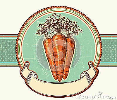 Vintage label with carrots.Vector illustration bac Vector Illustration