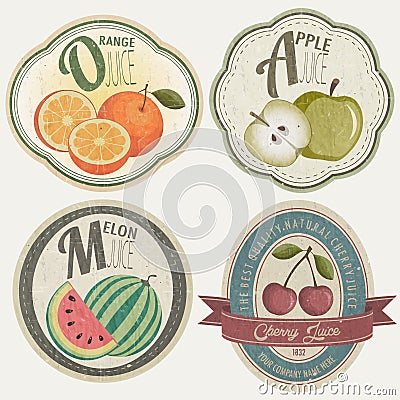 Vintage Label Collection with Fruit illustrations. Vector Illustration