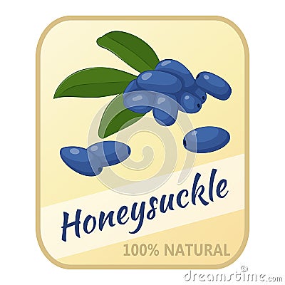 Vintage label with honeysuckle isolated on white background in cartoon style. Vector illustration. Berries Collection. Vector Illustration