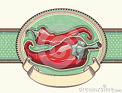 Vintage label with Red hot peppers.Vector illustra Vector Illustration