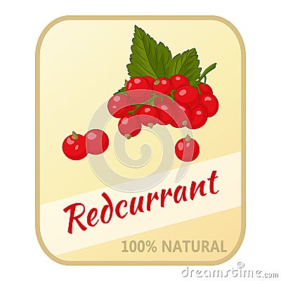 Vintage label with redcurrant isolated on white background in cartoon style. Vector illustration. Berries Collection. Vector Illustration