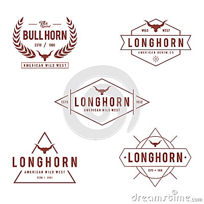 Vintage label with silhouette of bull head, Wild West theme design in white background Vector Illustration