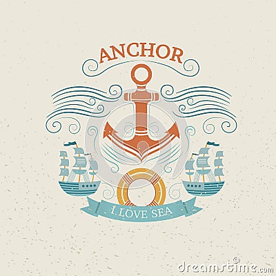 Vintage labels with anchor Cartoon Illustration