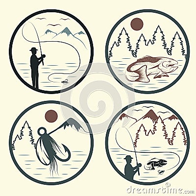 Vintage labels with fishing theme Vector Illustration