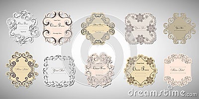 Vintage labels frames art-deco vector image. Vector damask vintage baroque scroll ornament swirl. Victorian monogram Vector Illustration