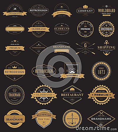 Vintage labels logo with crown, anchor, arrow Vector Illustration