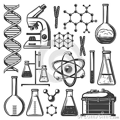 Vintage Laboratory Research Elements Set Vector Illustration