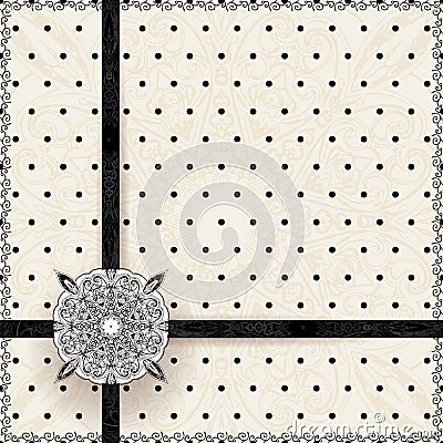 Vintage lace polka dots vector ornament card Vector Illustration