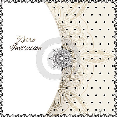 Vintage lace polka dots vector ornament card Vector Illustration