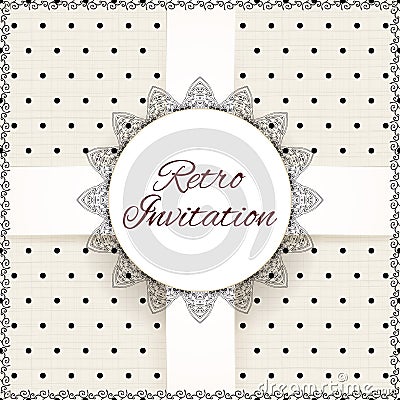 Vintage lace polka dots vector ornament card Vector Illustration
