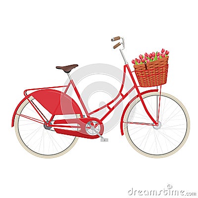 Vintage ladies bicycle with wicker basket Vector Illustration