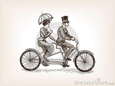 Vintage lady and gentleman bicycle sketch vector Vector Illustration