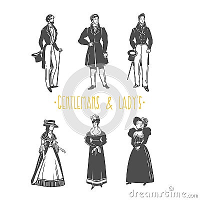 Vintage lady and gentleman style illustration. Vector Illustration